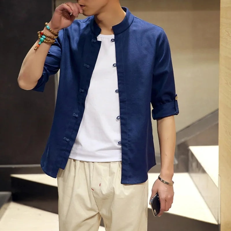 Men's Linen Tang Shirt | 3/4 Sleeve Shirt
