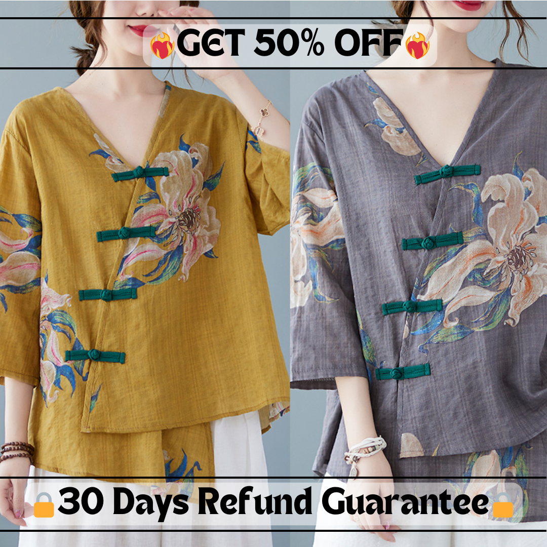 Women's Chinese Floral Linen Top | Summer top for women