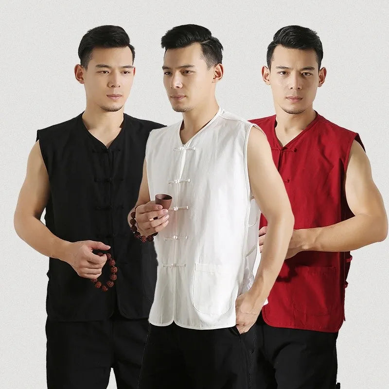 Classic Chinese Sleeveless Vest For Men, Cotton Kung Fu Vest