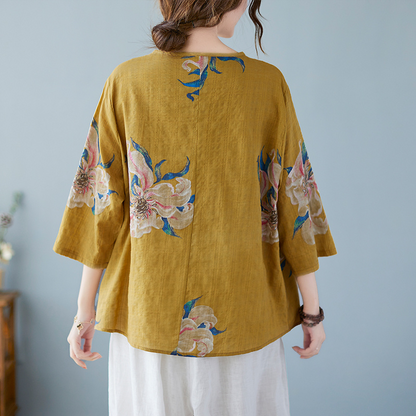 Women's Chinese Floral Linen Top | Summer top for women