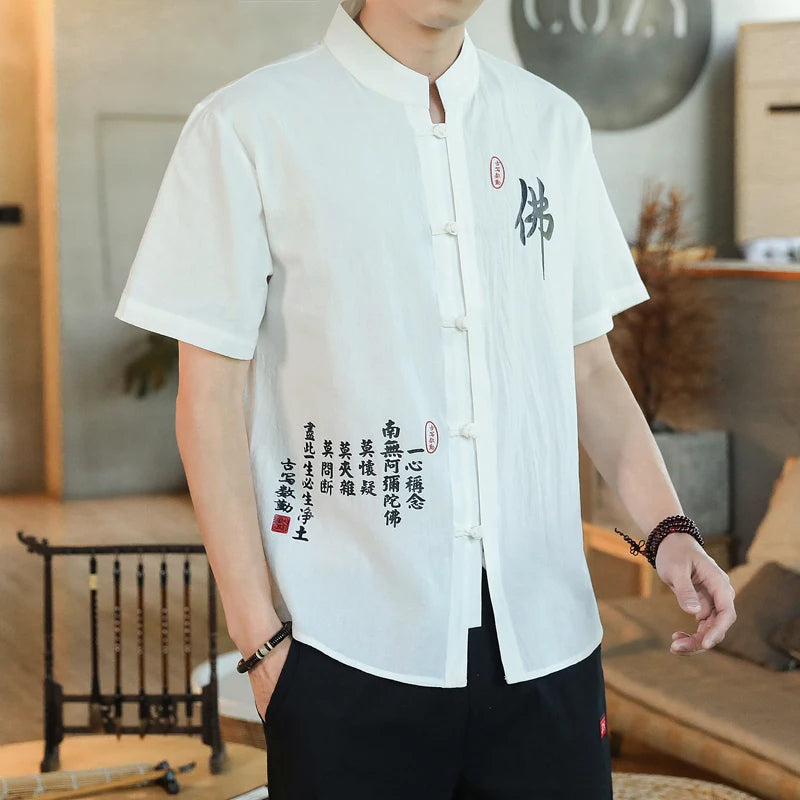 Traditional Chinese Shirt for Men, Short Sleeves Hanfu Shirt