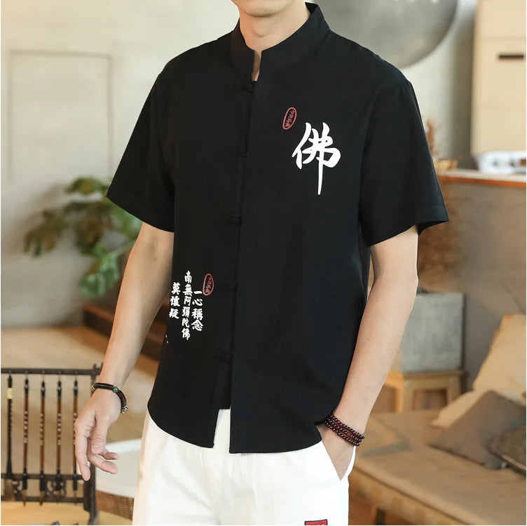 Traditional Chinese Shirt for Men, Short Sleeves Hanfu Shirt