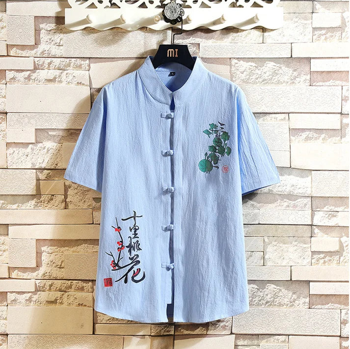 Traditional Chinese Shirt for Men, Short Sleeves Hanfu Shirt