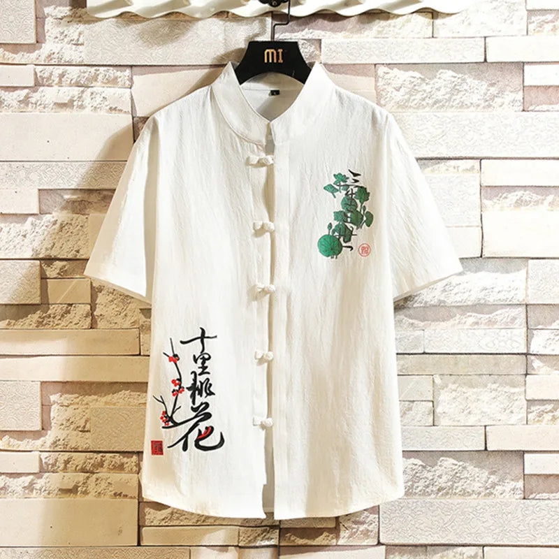 Traditional Chinese Shirt for Men, Short Sleeves Hanfu Shirt