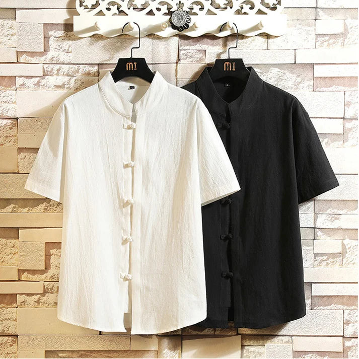 Traditional Chinese Shirt for Men, Short Sleeves Hanfu Shirt