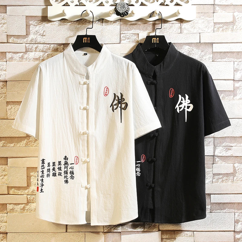 Traditional Chinese Shirt for Men, Short Sleeves Hanfu Shirt